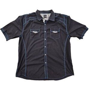 Vertical‎ Sport Men's Button Up Shirt 4XL Short Sleeve Navy with Contrast Stich